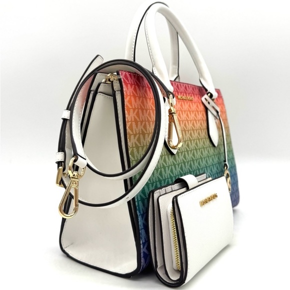 Michael Kors Medium Sheila CZ Satchel Bag & Matching Bifold Wallet Rainbow - Picture 4 of 11